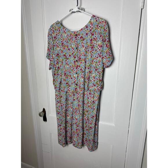 J. Jill Blue Ditsy Floral Jersey Knit Short Sleeve Casual Dress Button Back XL - Picture 5 of 10